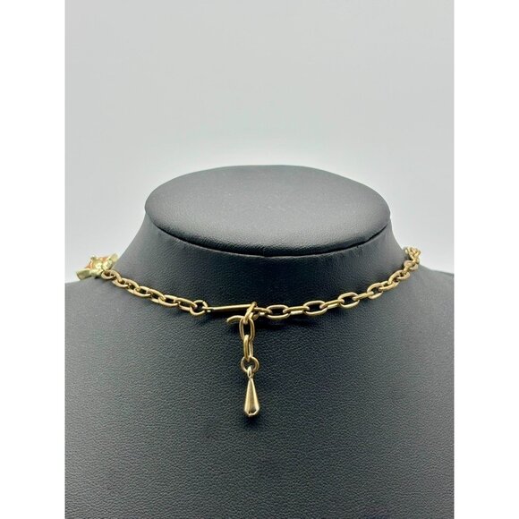 Vintage Enameled Textured Gold Tone Connected Leaves Necklace W Matching Earring - Picture 8 of 12